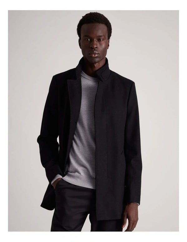 Blaq  Felix Funnel Neck Coat in Black