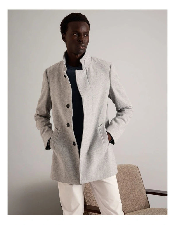 Blaq  Felix Funnel Neck Coat in Pale Grey