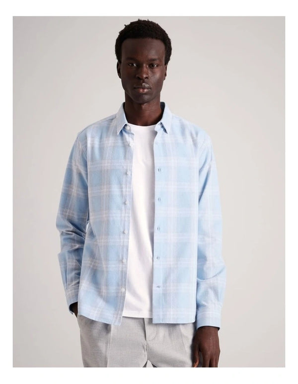 Blaq  Mason Check Long Sleeve Shirt in Light Blue