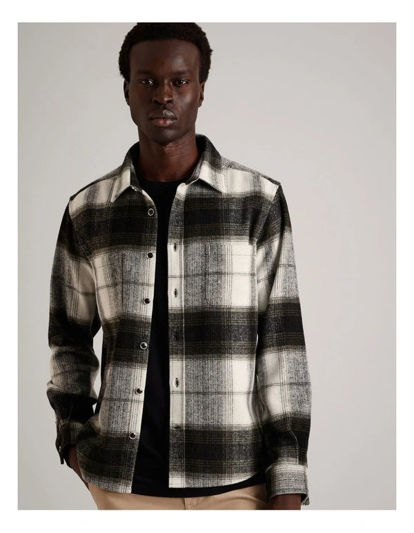 Blaq  Fisher Check Long Sleeve Overshirt in Khaki