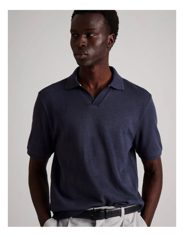Blaq  Caleb Knit Short Sleeve Polo in Mid Blues