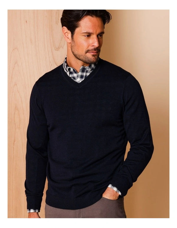 Reserve  Australian Merino V-Neck Knit in Navy