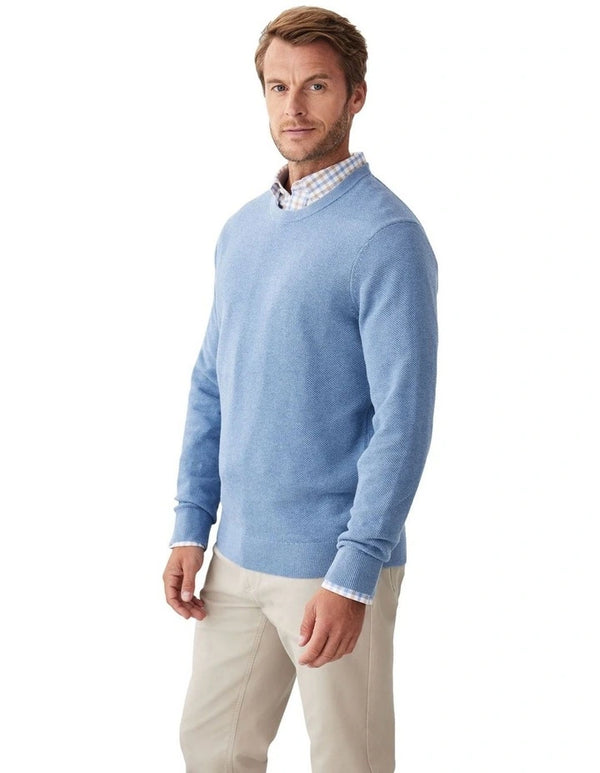 Gazman  Cotton Textured Crew Knit Sweater in Blue