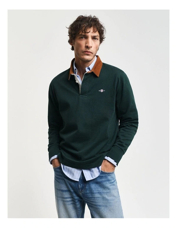 Gant  Corduroy Collared Heavy Rugger Polo Shirt in Tartan Green