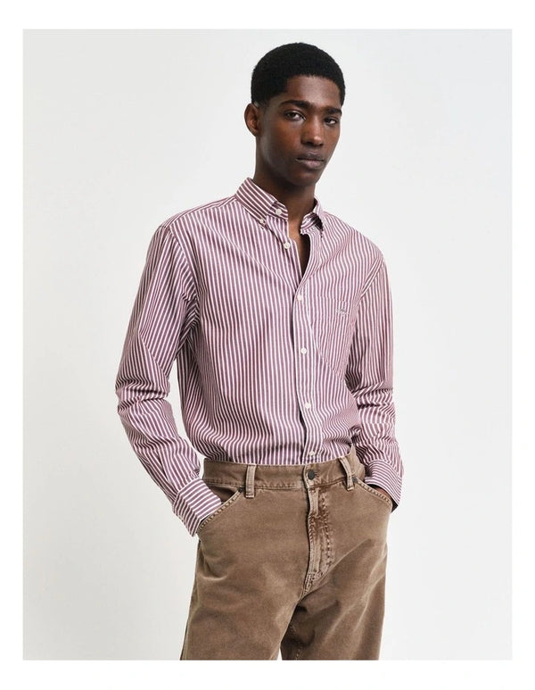 Gant  Regular Fit Striped Poplin Shirt in Wine Red