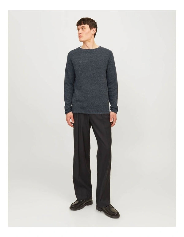 Hill Crew Neck Knit Sweater in Dark Grey Marle